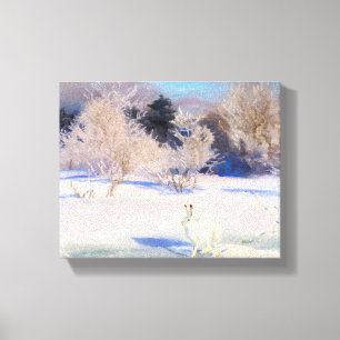 Toile Paysage d'hiver avec un lièvre blanc par B. Liljef