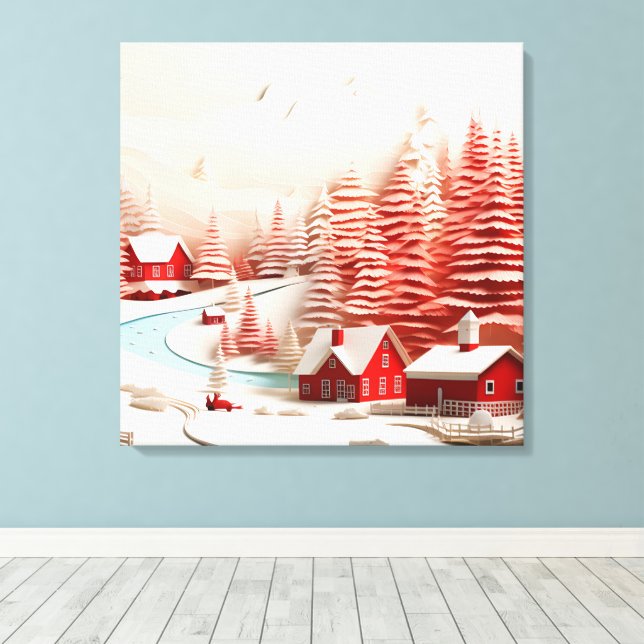 Toile Paysage d'hiver scandinave en 3D (Insitu (Plancher de Bois))