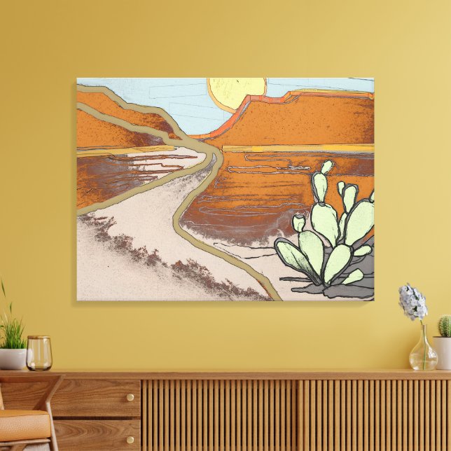 Toile Paysage du désert avec Cactus by et Old Road (Insitu(Salon))
