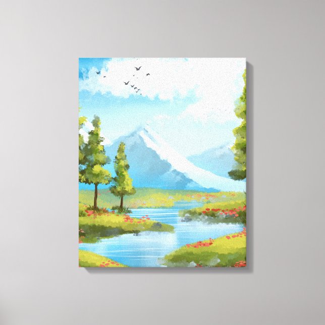 Toile Paysage ensoleillé avec montagnes (Recto)