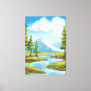 Toile Paysage ensoleillé avec montagnes