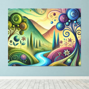 Toile Paysage Fantaisiste avec des Arbres Tourbillonnant