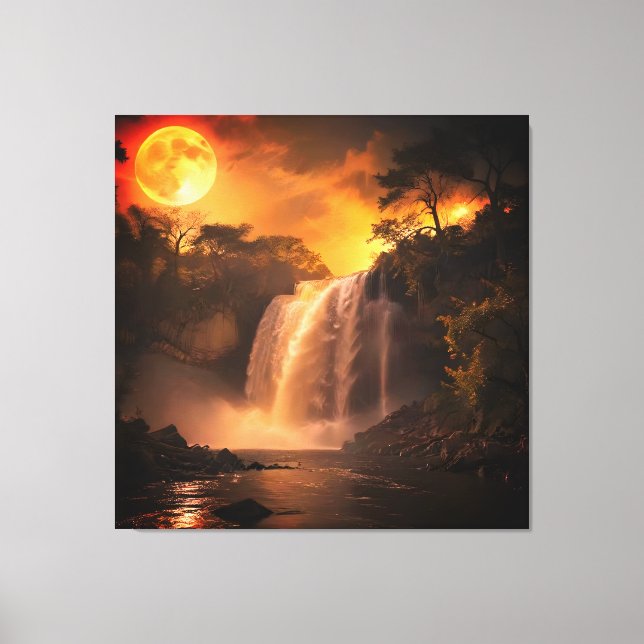 Toile Paysage Fantastique de Cascade au Clair de Lune Do (Recto)