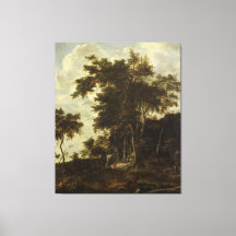 Paysage forestier avec un hangar à bois,