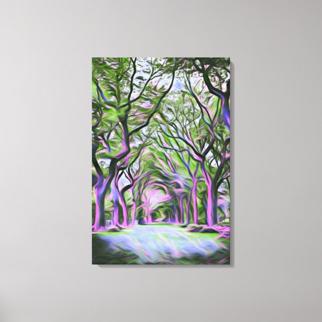 Toile Paysage forestier vert et violet Art numérique (Recto)