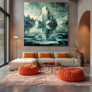 Toile Paysage géométrique arctique avec icebergs