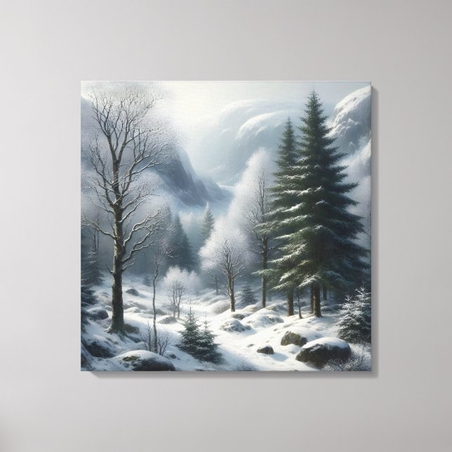 Toile Paysage hivernal avec arbres et neige (Recto)