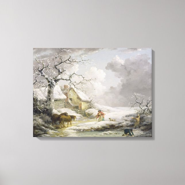 Toile Paysage hivernal avec des hommes Snowballing une v (Recto)