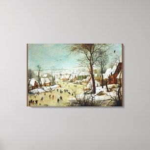 Toile Paysage hivernal avec patineurs et piège à oiseaux