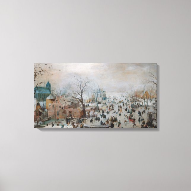 Toile Paysage hivernal avec patineurs par Hendrick Averc (Recto)