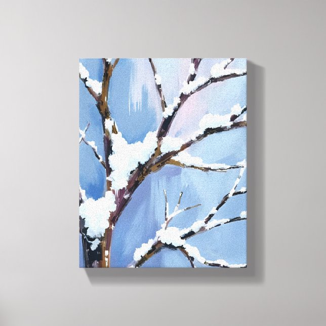 Toile Paysage hivernal Branches d'arbre enneigées Peinte (Recto)