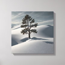 Paysage hivernal minimaliste avec pins solitaires