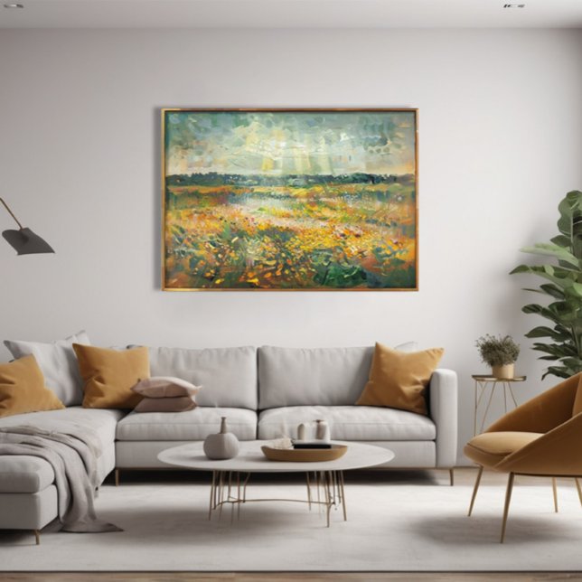Toile Paysage impressioniste en fin d'été (Bring the warmth of late summer into your home with this stunning impressionist-style abstract field)