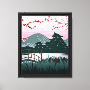 Toile Paysage japonais serein aux fleurs de cerisier élé