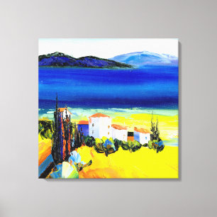 Toile Paysage jaune et bleu
