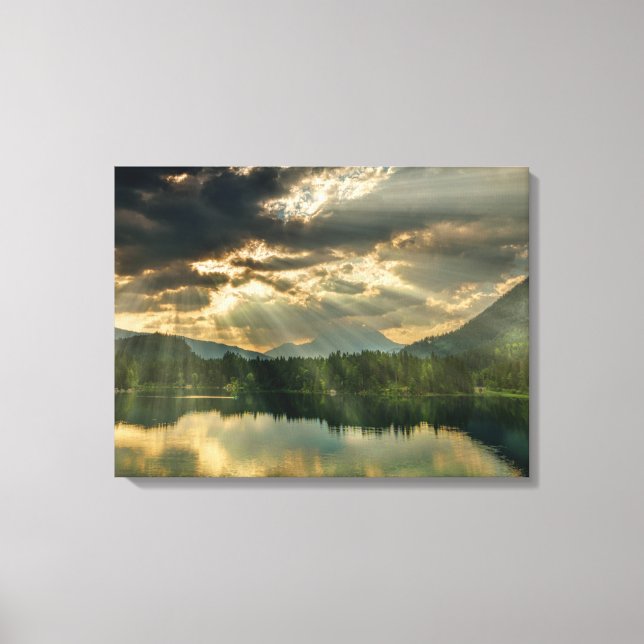 Toile Paysage - Lac, Arbres, Montagnes et Ciel (Recto)