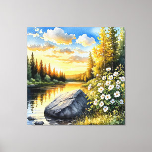 Toile Paysage lacustre tranquille au coucher du soleil