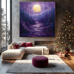 Toile Paysage Lune Abstrait en violet et or