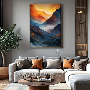 Toile Paysage majestueux de coucher de soleil en montagn