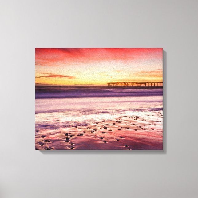 Toile Paysage marin et jetée au coucher du soleil, CA (Recto)