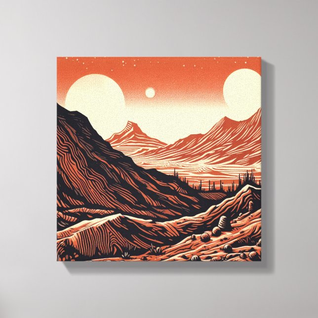 Toile Paysage martien SF Gravure sur bois 4 (Recto)