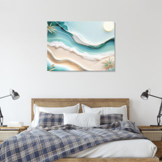 Toile Paysage minimaliste de plage de mosaïque avec palm