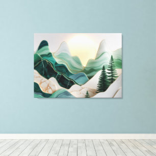 Toile Paysage minimaliste en mosaïque avec arbres