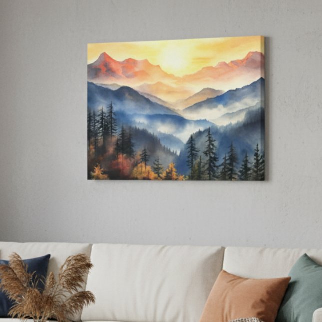 Toile Paysage moderne Watercolor Mountain Sunset (Créateur téléchargé)
