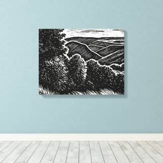 Toile paysage monochrome noir et blanc arbres