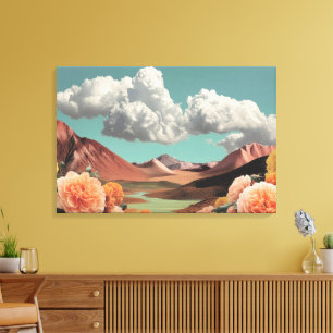 Toile Paysage Montagneux Floral Surréaliste Avec Nuages