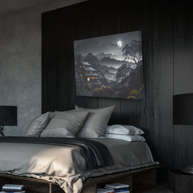 Toile Paysage nocturne japonais foncé Moonlight Temple (Créateur téléchargé)