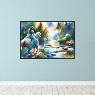 Toile Paysage onirique de rivière forestière à l'aquarel