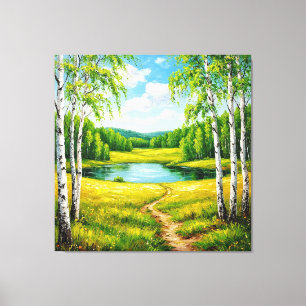 Toile Paysage pittoresque d'un lac serein