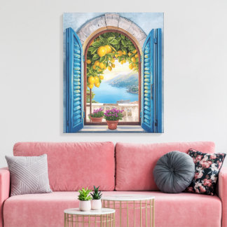 Toile paysage romantique de côte vintage balcon et citro