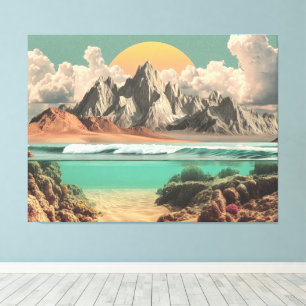 Toile Paysage surréaliste d'océan et de montagnes avec d