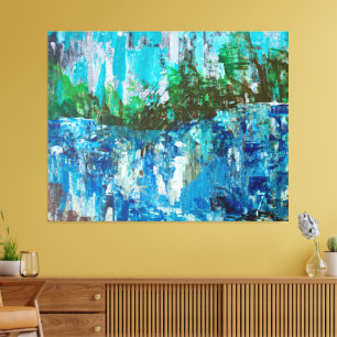 Toile Paysage Texturé Abstrait Bleu et Vert