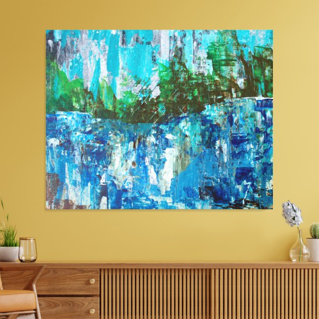 Toile Paysage Texturé Abstrait Bleu et Vert (Insitu(Salon))