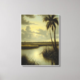 Toile Paysage tropical avec palmier et eau