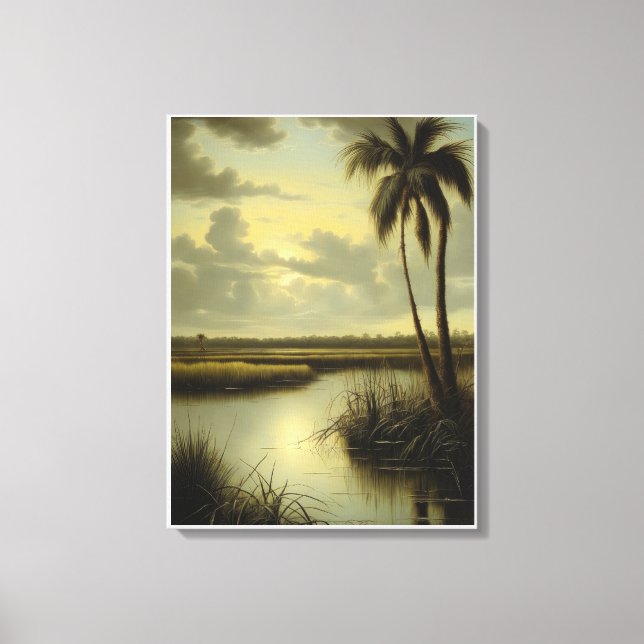 Toile Paysage tropical avec palmier et eau (Recto)