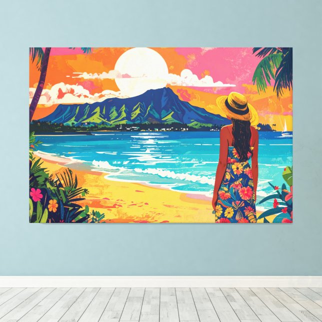 Toile Paysage tropical de Diamond Head Hawaï (Insitu (Plancher de Bois))