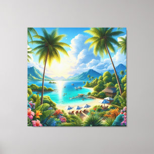 Toile Paysage Tropical Lumineux Avec Palmiers