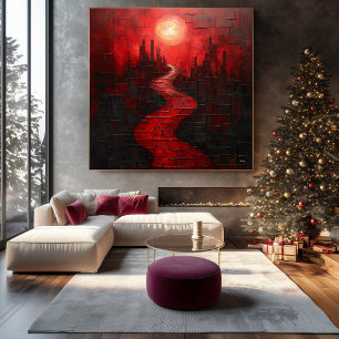 Toile Paysage Urbain Abstrait Monochrome Rouge avec Chem