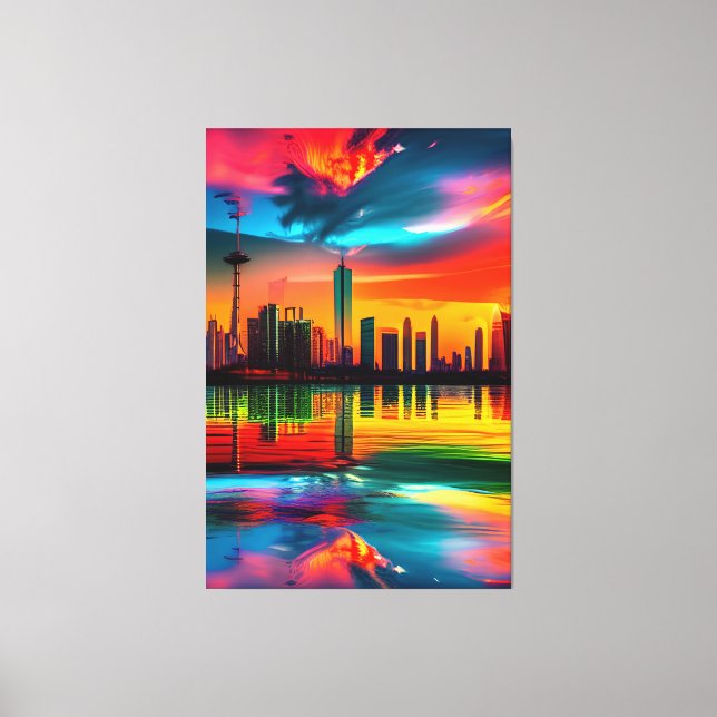 Toile Paysage urbain au coucher du soleil coloré         (Recto)