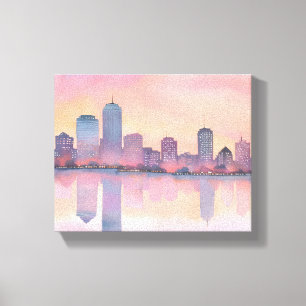 Toile Paysage urbain au coucher du soleil pastel Aquar