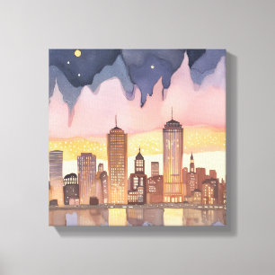 Toile Paysage urbain au coucher du soleil Peinture à l