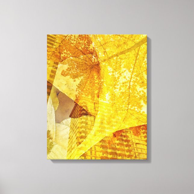 Toile Paysage urbain avec feuilles d'automne (Recto)