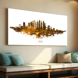 Toile Paysage urbain de New York à l'aquarelle en orange