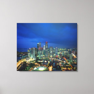 Toile Paysage urbain de Singapour la nuit, Singapour