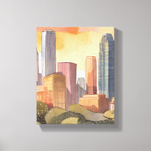 Toile Paysage urbain de ville au coucher du soleil   Aqu