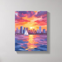 Paysage urbain de ville au coucher du soleil, pein